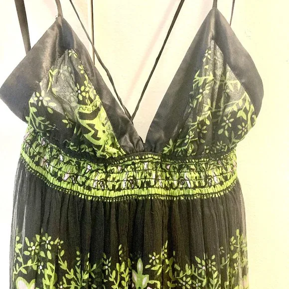 XS Bebe Green & Black Sheer, Lined Maxi Dress - Picture 15 of 15